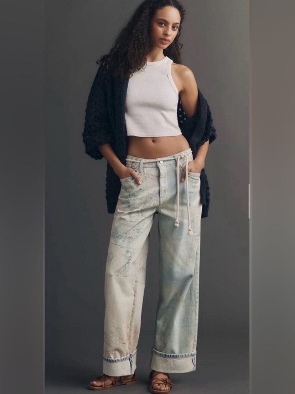 Anthropologie High-Rise Slouch Wide-Leg Map Pattern Jeans Women’s 26 Brand New